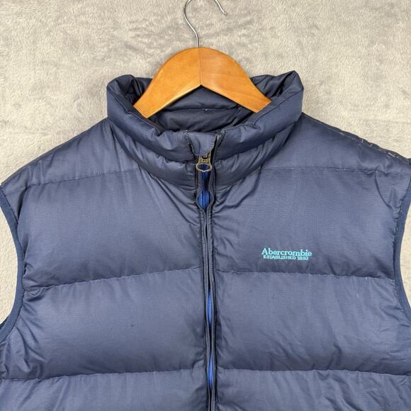 Abercrombie & Fitch Down Feather Puffer Vest Adult XL Blue Insulated Zip Up - Picture 2 of 7